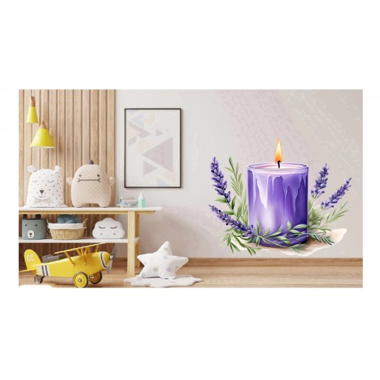 Sticker decorativ, Lumanare cu Lavanda, Mov, 65 cm, 1339STK-7 Sticker decorativ, Lumanare cu Lavanda, Mov, 65 cm, 1339STK-7