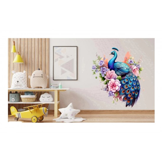 Sticker decorativ, Paun, Multicolor, 64 cm, 1345STK-2 Sticker decorativ, Paun, Multicolor, 64 cm, 1345STK-2