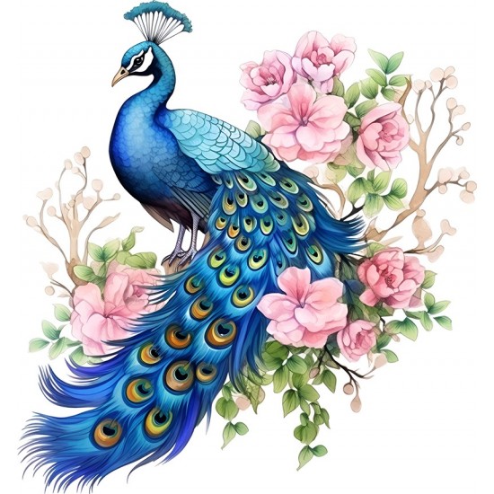 Sticker decorativ, Paun, Multicolor, 64 cm, 1345STK-7 Sticker decorativ, Paun, Multicolor, 64 cm, 1345STK-7