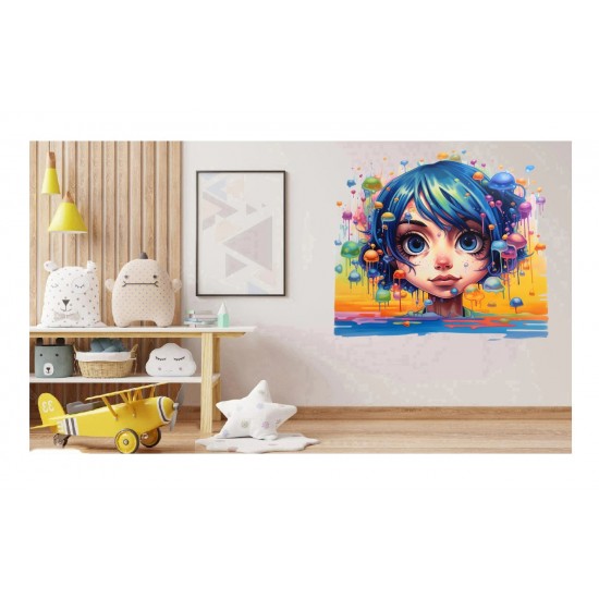 Sticker decorativ, Culori Pastelate, Fata, Albastru, 61 cm, 1347STK