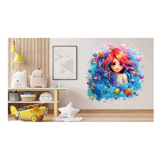 Sticker decorativ, Culori Pastelate, Fata, Albastru, 61 cm, 1347STK-3 Sticker decorativ, Culori Pastelate, Fata, Albastru, 61 cm, 1347STK-3