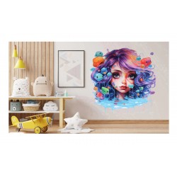 Sticker decorativ, Culori Pastelate, Fata, Albastru, 61 cm, 1347STK-7