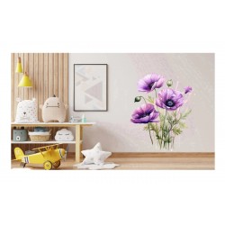 Sticker decorativ, Buchet de Flori Maci, Mov, 74 cm, 1350STK-3