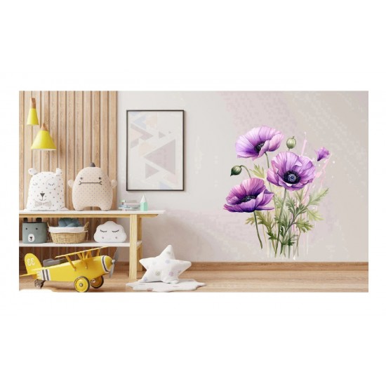 Sticker decorativ, Buchet de Flori Maci, Mov, 74 cm, 1350STK-3 Sticker decorativ, Buchet de Flori Maci, Mov, 74 cm, 1350STK-3