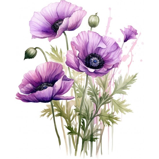 Sticker decorativ, Buchet de Flori Maci, Mov, 74 cm, 1350STK-3 Sticker decorativ, Buchet de Flori Maci, Mov, 74 cm, 1350STK-3