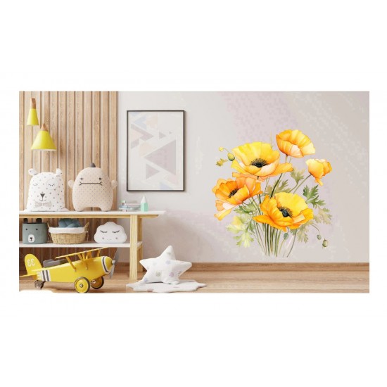 Sticker decorativ, Buchet de Flori Maci, Galben, 69 cm, 1350STK-6 Sticker decorativ, Buchet de Flori Maci, Galben, 69 cm, 1350STK-6