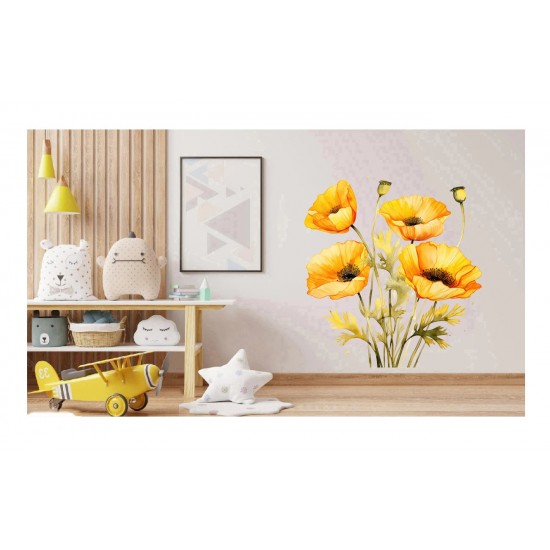 Sticker decorativ, Buchet de Flori Maci, Galben, 68 cm, 1350STK-7 Sticker decorativ, Buchet de Flori Maci, Galben, 68 cm, 1350STK-7