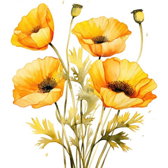 Sticker decorativ, Buchet de Flori Maci, Galben, 68 cm, 1350STK-7 Sticker decorativ, Buchet de Flori Maci, Galben, 68 cm, 1350STK-7