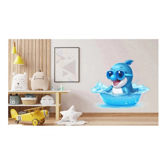 Sticker decorativ, Delfin, Albastru, 72 cm, 1352STK-3 Sticker decorativ, Delfin, Albastru, 72 cm, 1352STK-3