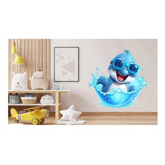 Sticker decorativ, Delfin, Albastru, 62 cm, 1352STK-4 Sticker decorativ, Delfin, Albastru, 62 cm, 1352STK-4