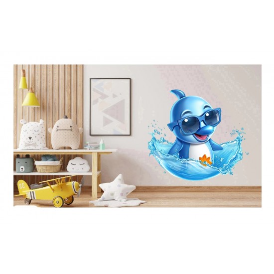 Sticker decorativ, Delfin, Albastru, 66 cm, 1352STK-5 Sticker decorativ, Delfin, Albastru, 66 cm, 1352STK-5