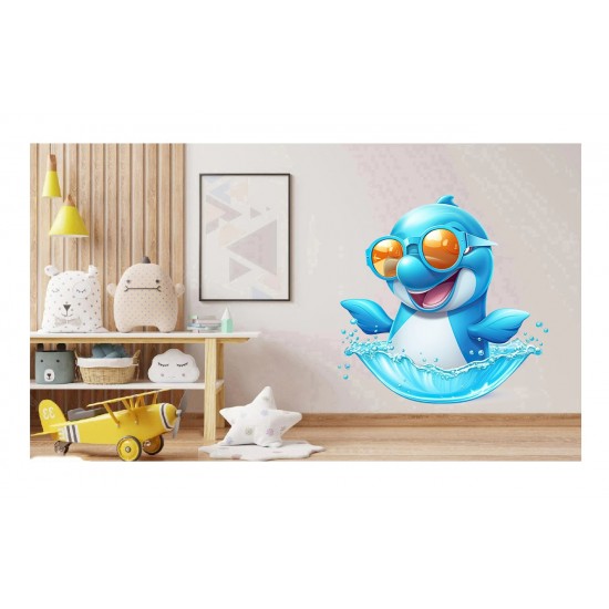 Sticker decorativ, Delfin, Albastru, 60 cm, 1352STK-6 Sticker decorativ, Delfin, Albastru, 60 cm, 1352STK-6