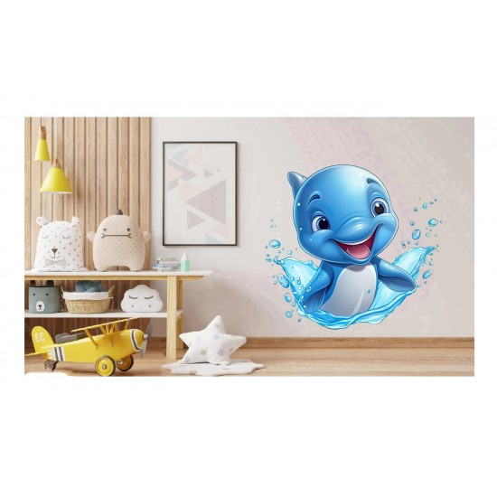 Sticker decorativ, Delfin, Albastru, 63 cm, 1352STK-7 Sticker decorativ, Delfin, Albastru, 63 cm, 1352STK-7