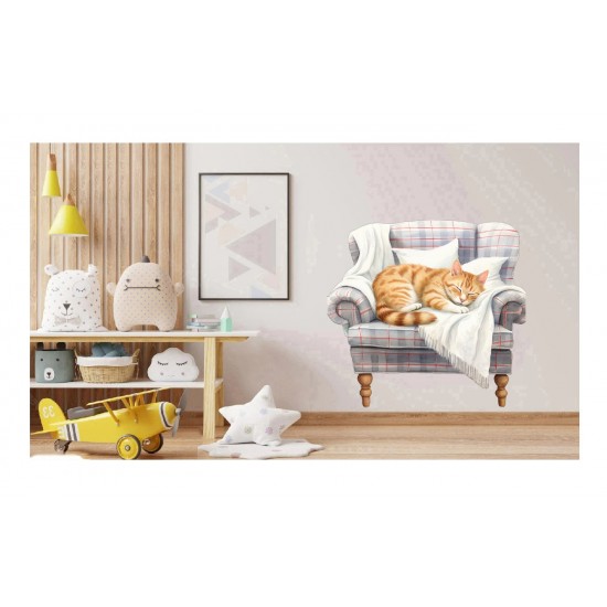 Sticker decorativ, Pisica, Portocaliu, 63 cm, 1358STK-18