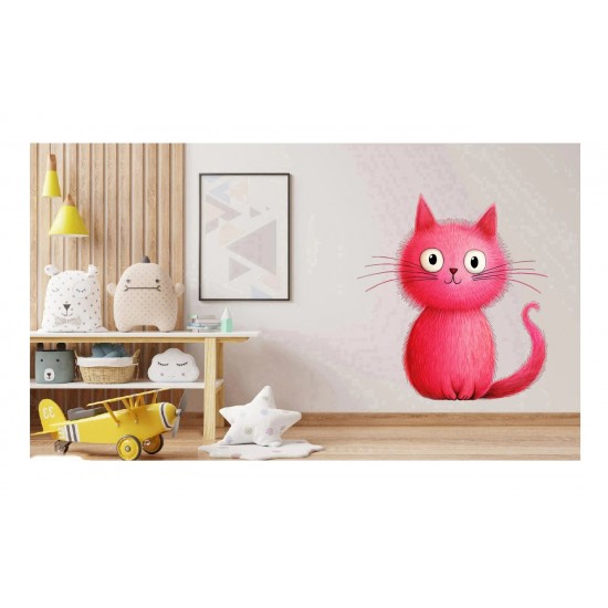 Sticker decorativ, Pisica, Roz, 61 cm, 1358STK-6