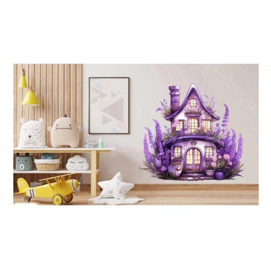 Sticker decorativ, Casa cu Lavanda, Mov, 65 cm, 1361STK-5