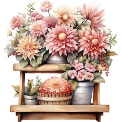Sticker decorativ, Flori Crizanteme, Roz, 64 cm, 1363STK-10