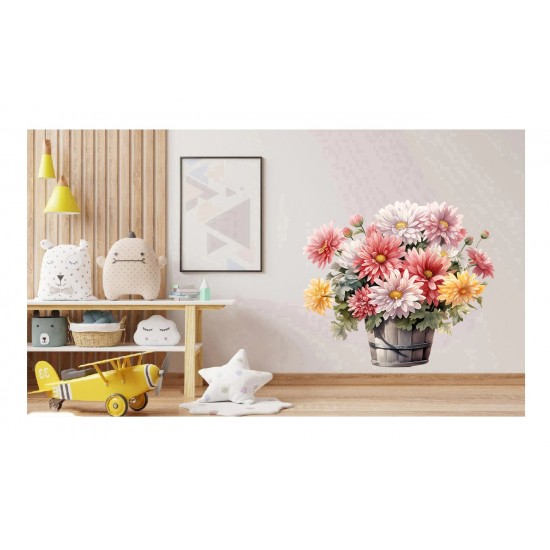 Sticker decorativ, Flori Crizanteme, Roz, 62 cm, 1363STK-11 Sticker decorativ, Flori Crizanteme, Roz, 62 cm, 1363STK-11