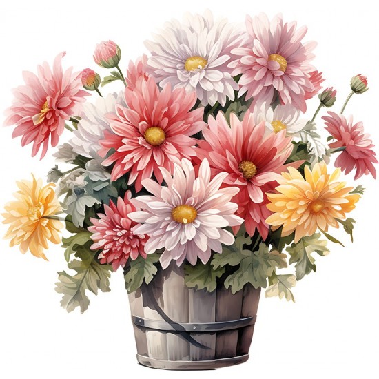 Sticker decorativ, Flori Crizanteme, Roz, 62 cm, 1363STK-11 Sticker decorativ, Flori Crizanteme, Roz, 62 cm, 1363STK-11