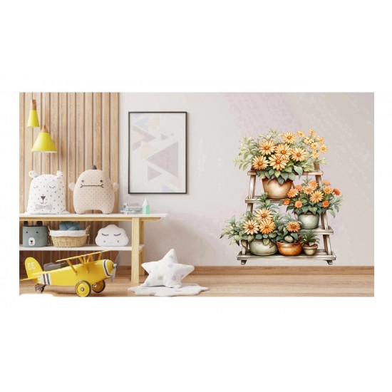 Sticker decorativ, Flori Crizanteme, Portocaliu, 68 cm, 1363STK-7 Sticker decorativ, Flori Crizanteme, Portocaliu, 68 cm, 1363STK-7
