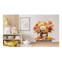 Sticker decorativ, Flori Crizanteme, Portocaliu, 62 cm, 1363STK-8 Sticker decorativ, Flori Crizanteme, Portocaliu, 62 cm, 1363STK-8
