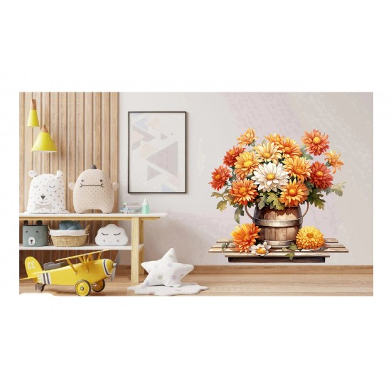 Sticker decorativ, Flori Crizanteme, Portocaliu, 62 cm, 1363STK-8