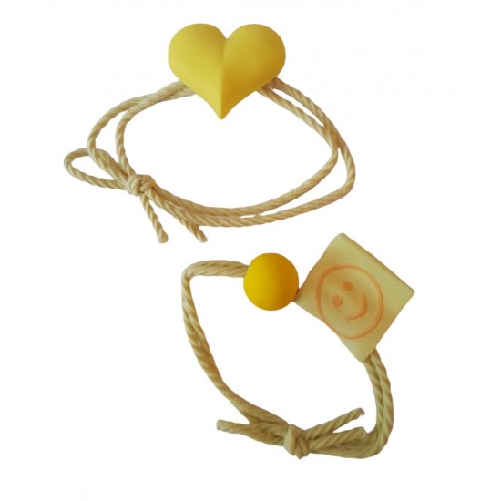 Set 2 elastice de par in forma de inima, 8 cm, Galben, 30BJ