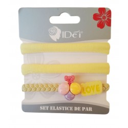 Set 3 elastice de par, Love, 8 cm, Galben, 49BJ Set 3 elastice de par, Love, 8 cm, Galben, 49BJ