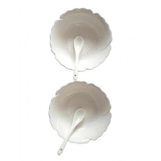 Set 2 Boluri cu Lingurite, Alb, 15 cm, 219G Set 2 Boluri cu Lingurite, Alb, 15 cm, 219G