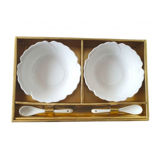 Set 2 Boluri cu Lingurite, Alb, 15 cm, 219G Set 2 Boluri cu Lingurite, Alb, 15 cm, 219G