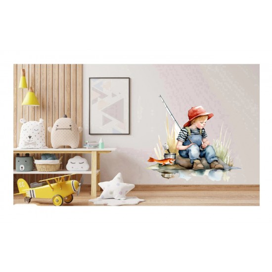 Sticker decorativ, Baiat la Pescuit, Multicolor, 61 cm, 1289STK-1 Sticker decorativ, Baiat la Pescuit, Multicolor, 61 cm, 1289STK-1