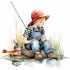 Sticker decorativ, Baiat la Pescuit, Multicolor, 61 cm, 1289STK-1