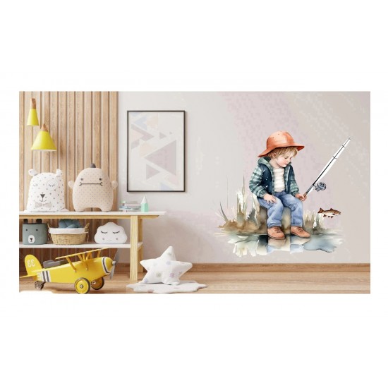 Sticker decorativ, Baiat la Pescuit, Multicolor, 63 cm, 1289STK-4