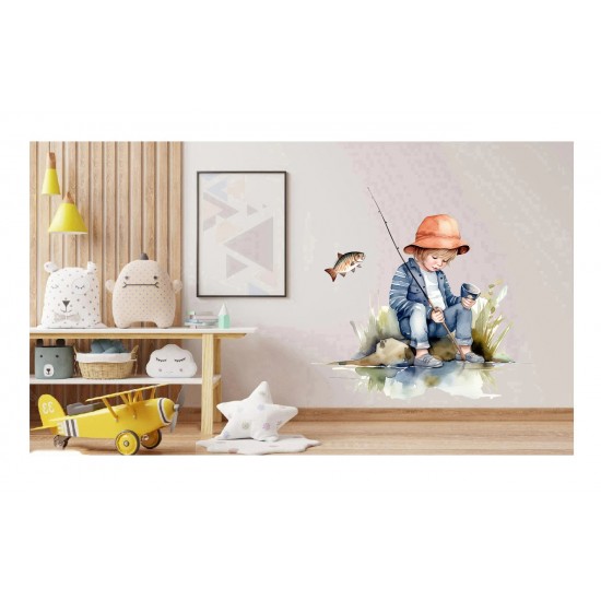 Sticker decorativ, Baiat la Pescuit, Multicolor, 64 cm, 1289STK-5 Sticker decorativ, Baiat la Pescuit, Multicolor, 64 cm, 1289STK-5