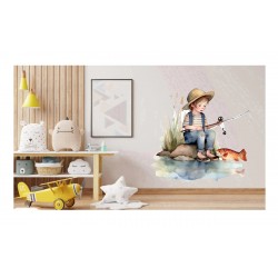 Sticker decorativ, Baiat la Pescuit, Multicolor, 67 cm, 1289STK-3 Sticker decorativ, Baiat la Pescuit, Multicolor, 67 cm, 1289STK-3
