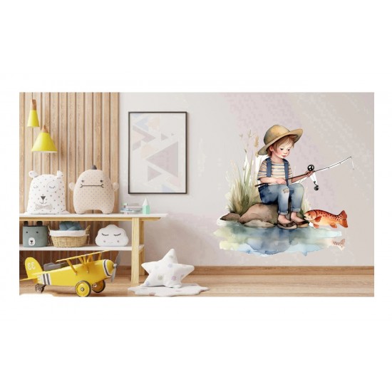 Sticker decorativ, Baiat la Pescuit, Multicolor, 67 cm, 1289STK-3 Sticker decorativ, Baiat la Pescuit, Multicolor, 67 cm, 1289STK-3