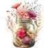 Sticker decorativ, Borcan cu Flori, Multicolor, 75 cm, 1265STK-6