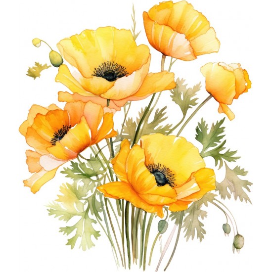 Sticker decorativ, Buchet de Flori Maci, Galben, 69 cm, 1350STK-6 Sticker decorativ, Buchet de Flori Maci, Galben, 69 cm, 1350STK-6