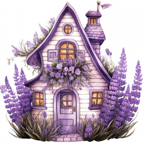 Sticker decorativ, Casa cu Lavanda, Mov, 60 cm, 1361STK-8