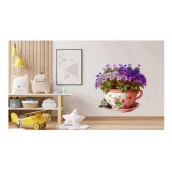 Sticker decorativ, Ceasca cu Flori, Mov, 61 cm, 1261STK-1 Sticker decorativ, Ceasca cu Flori, Mov, 61 cm, 1261STK-1