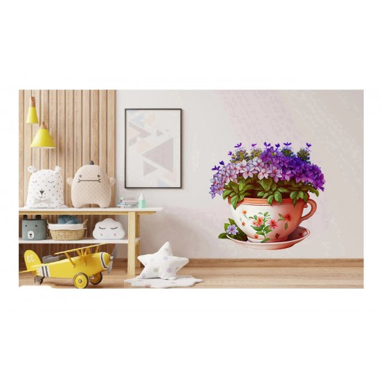 Sticker decorativ, Ceasca cu Flori, Mov, 61 cm, 1261STK-1 Sticker decorativ, Ceasca cu Flori, Mov, 61 cm, 1261STK-1