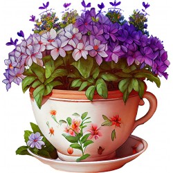 Sticker decorativ, Ceasca cu Flori, Mov, 61 cm, 1261STK-1