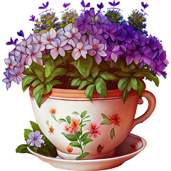 Sticker decorativ, Ceasca cu Flori, Mov, 61 cm, 1261STK-1 Sticker decorativ, Ceasca cu Flori, Mov, 61 cm, 1261STK-1