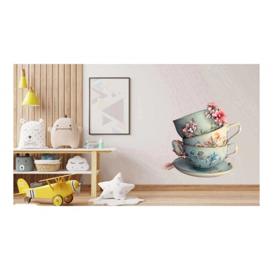 Sticker decorativ, Cesti Cafea, Turcoaz, 60 cm, 1211STK Sticker decorativ, Cesti Cafea, Turcoaz, 60 cm, 1211STK