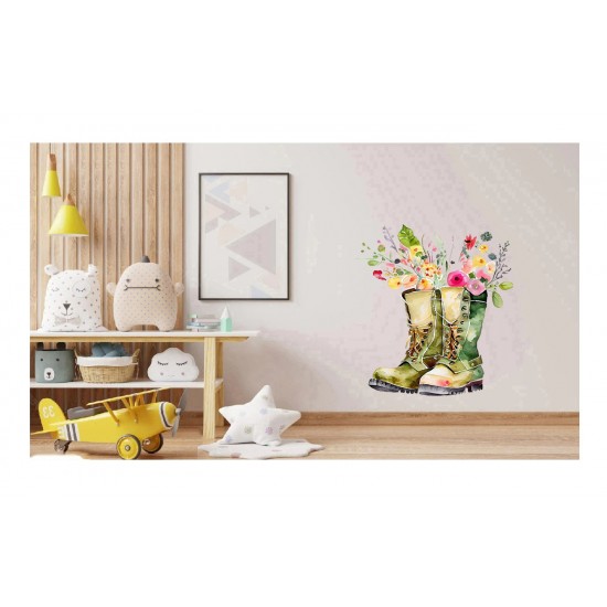 Sticker decorativ, Cizme cu Flori, Verde, 72 cm, 1261STK Sticker decorativ, Cizme cu Flori, Verde, 72 cm, 1261STK