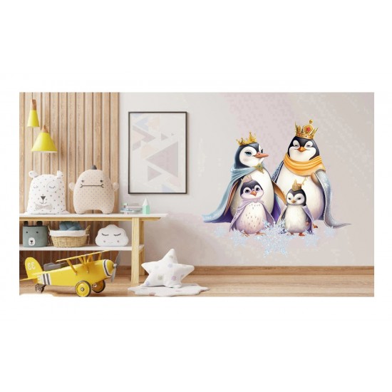 Sticker decorativ, Familia de Pinguini, Alb, 64 cm, 1277STK Sticker decorativ, Familia de Pinguini, Alb, 64 cm, 1277STK