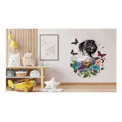 Sticker decorativ, Fata, Fluturi si Flori, Gri, 70 cm, 1208STK Sticker decorativ, Fata, Fluturi si Flori, Gri, 70 cm, 1208STK