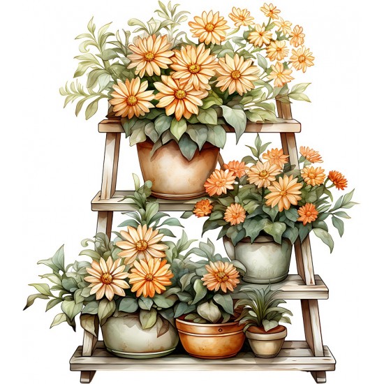 Sticker decorativ, Flori Crizanteme, Portocaliu, 68 cm, 1363STK-7 Sticker decorativ, Flori Crizanteme, Portocaliu, 68 cm, 1363STK-7