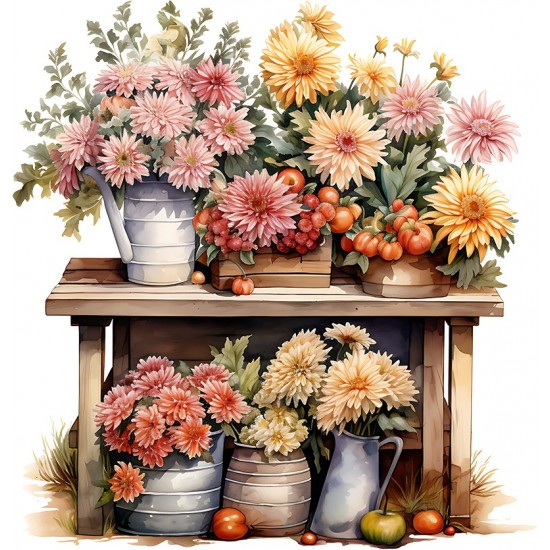 Sticker decorativ, Flori Crizanteme, Roz, 62 cm, 1363STK-2 Sticker decorativ, Flori Crizanteme, Roz, 62 cm, 1363STK-2