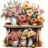 Sticker decorativ, Flori Crizanteme, Roz, 62 cm, 1363STK-2